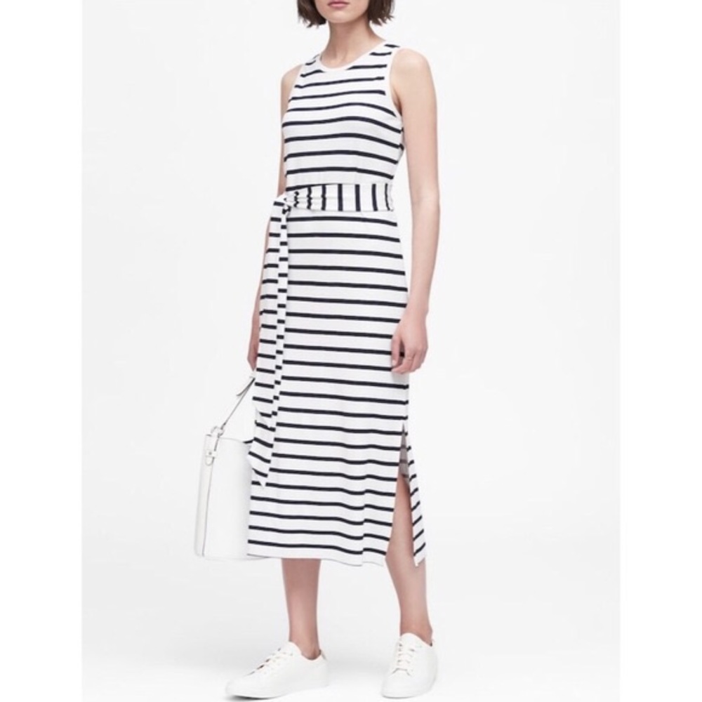 Banana Republic black white stripe tank dress